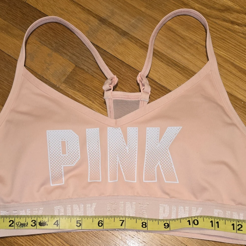 Victoria's Secret PINK Sports Bra Womens XS Pink Racerback Mesh Logo Stretch - Picture 4 of 4